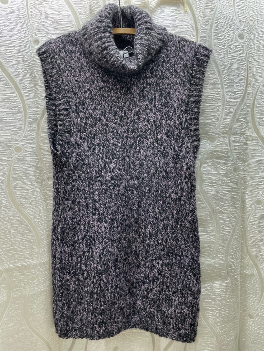 ICHI Sleeveless Turtleneck Sweater Womens Small Grey Lavender Marled Wool Alpaca